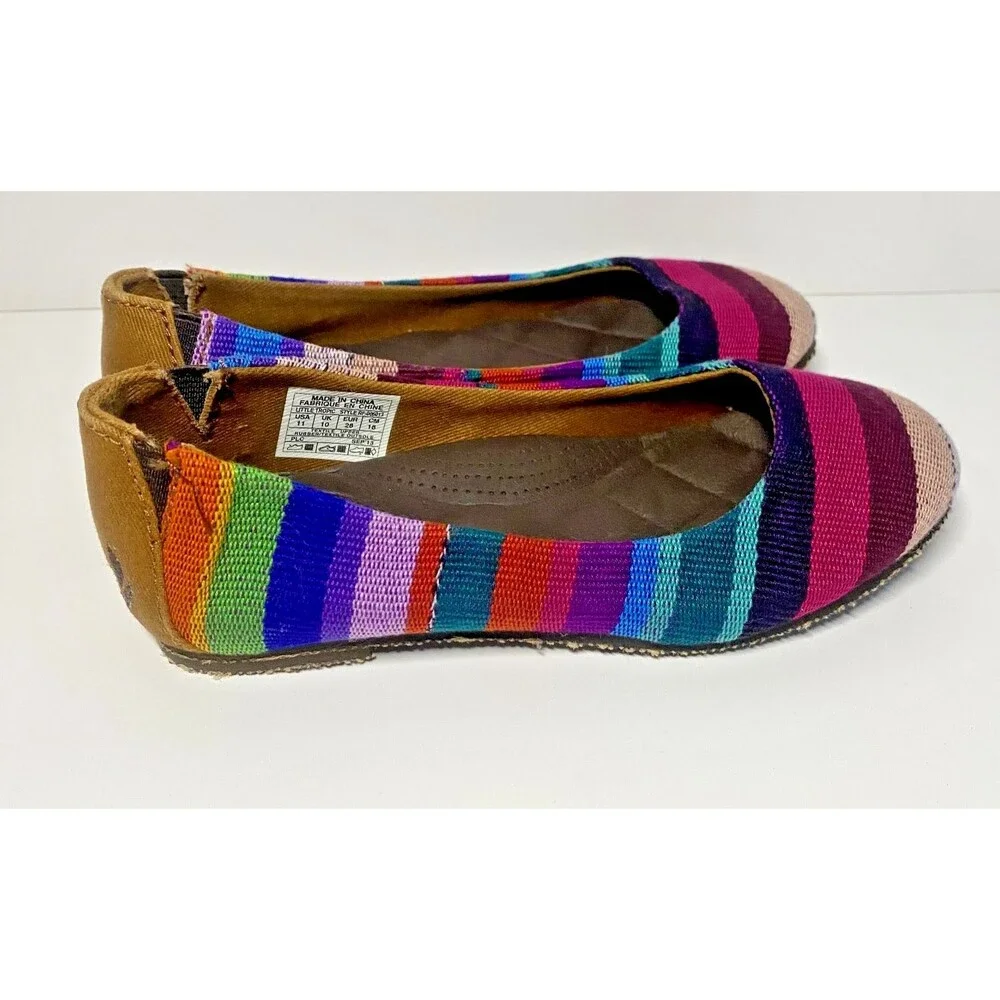 Reef Tropic Girl's Size 11 T Rainbow Stripe Ballet Flats Mex Boho Beach Colorful